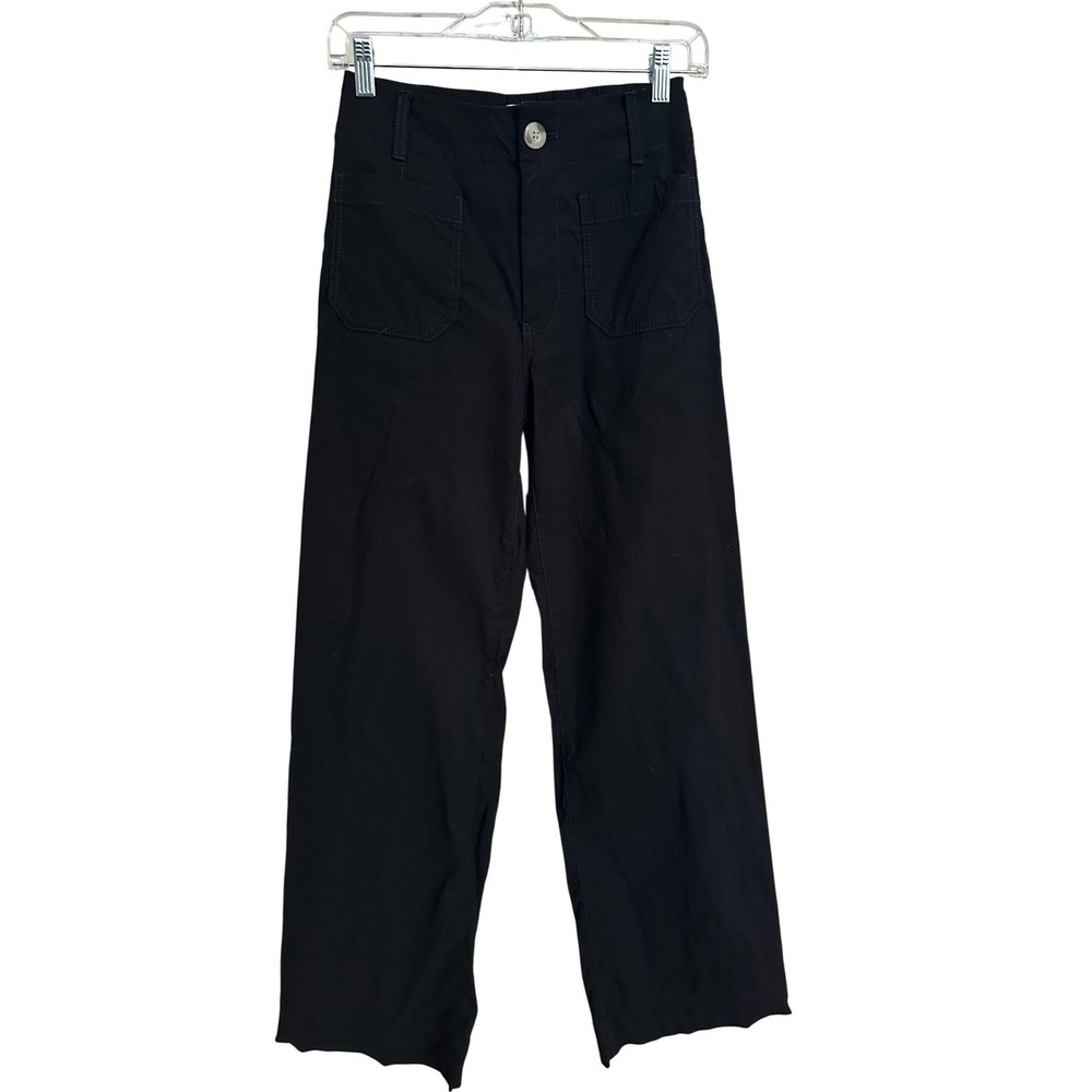 Maeve Anthropologie The Colette Full Length Pants Black Linen Blend 25